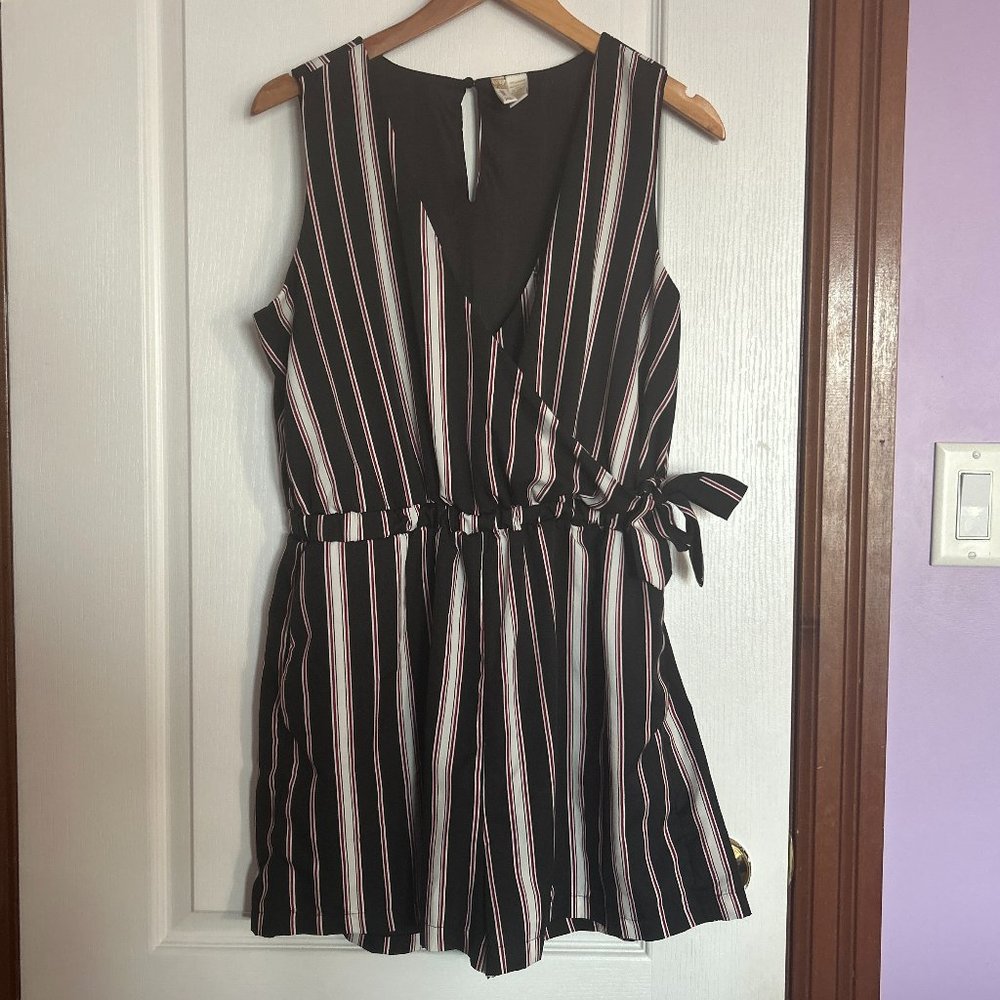 Japna Black and White Striped Romper